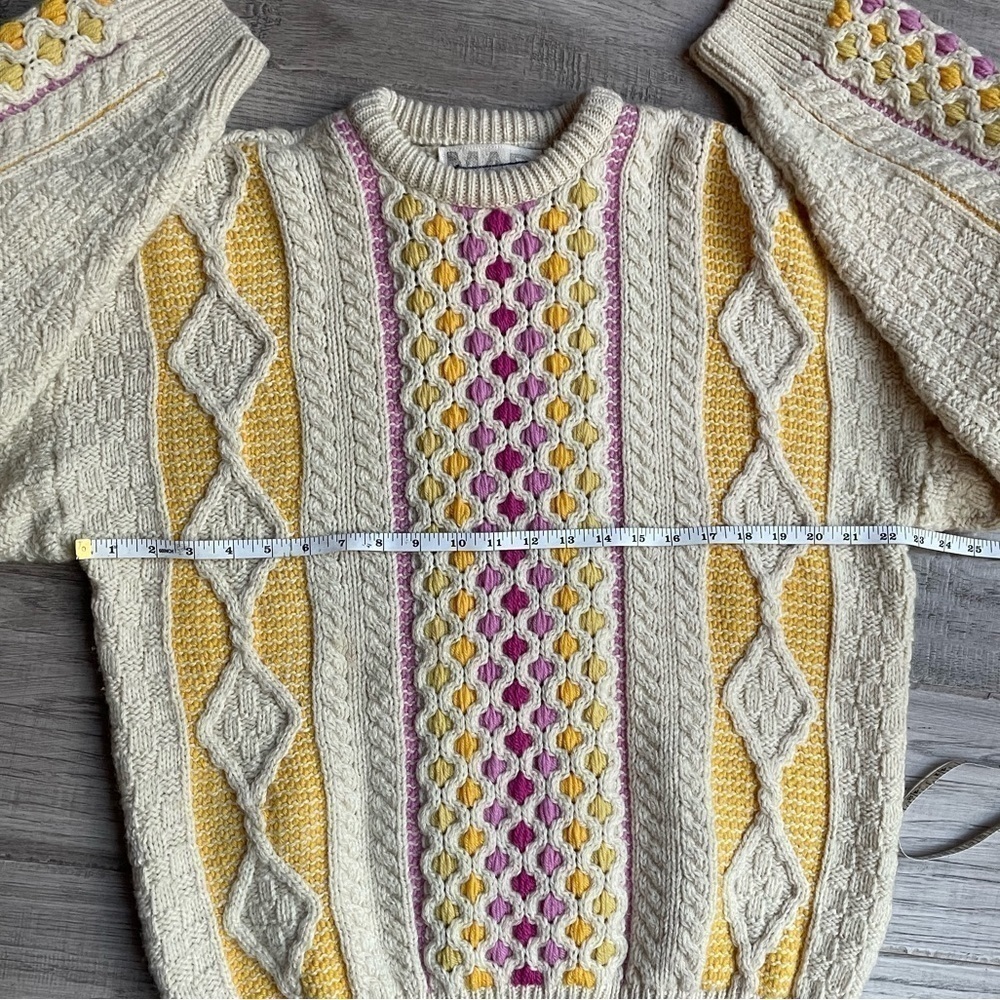 Free People X Mad Brown Knitwear Recycled Sweater/Jumper Cream/Pink/Yellow SZ OS - Picture 13 of 15